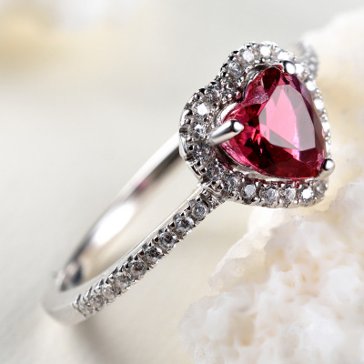 July Ruby Sterling Silver Heart Ring - Click Image to Close